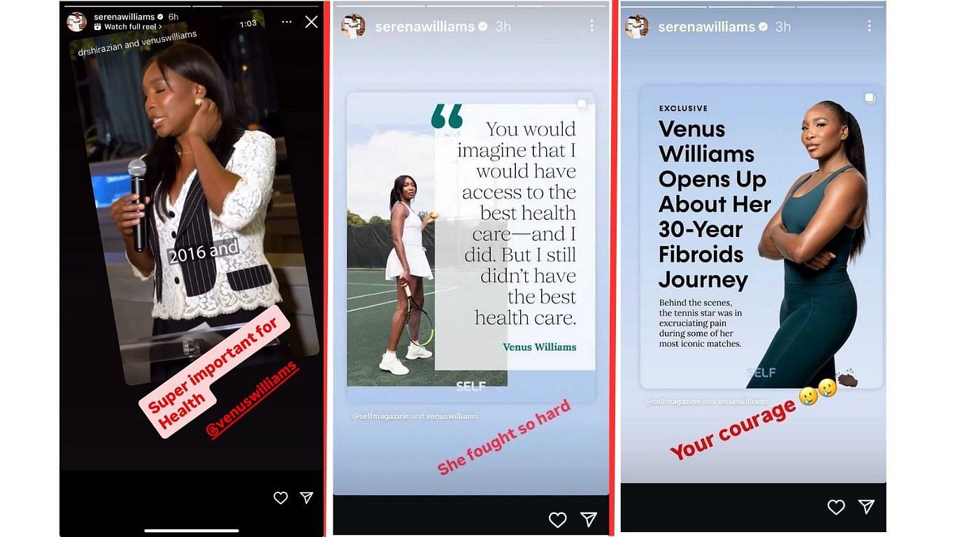 Screengrabs from Serena Williams' Instagram stories early in July @serenawilliams